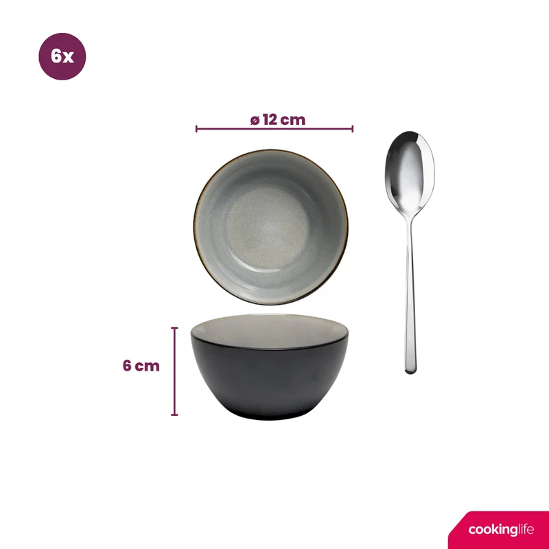 Cookinglife Kleine Schalen Nola Warm Grey ø 12 cm - 6 Stück