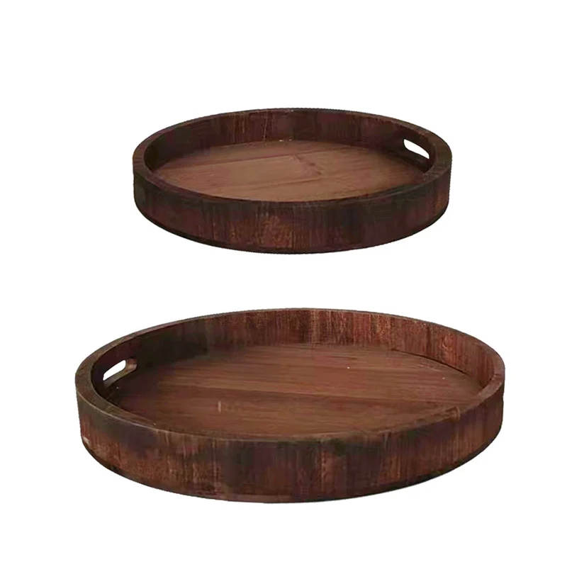 S/2 Tablett Grand Forks Holz D48 H6cm Braun/Rot
