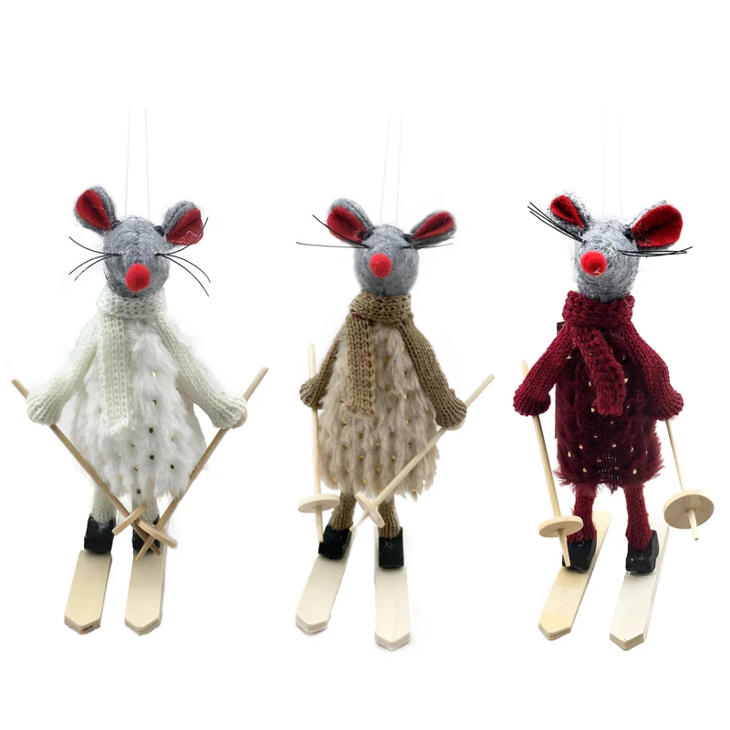Anhänger Ski Maus 3-fach sortiert 18x3x5cm