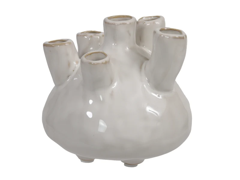 Steingut Blumenvase creme 12x10 cm