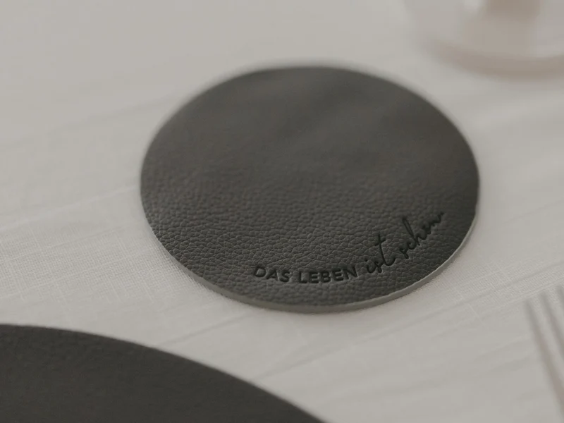 Eulenschnitt Untersetzer Das Leben wendbar grau 11cm Set 2tlg