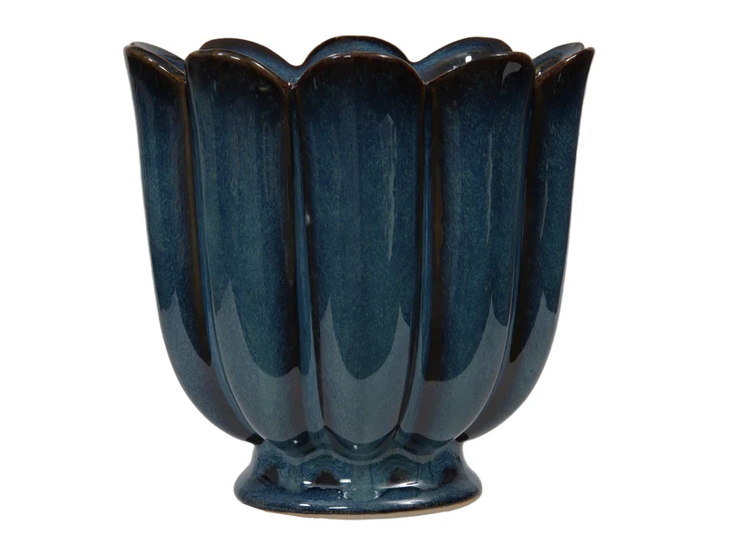 Blauer Steingut-Blumentopf Ø 15,5x15 cm