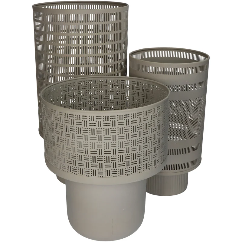 Laterne, elfenbeinfarbenes Metall, 24 x 24 x 43 cm, Set/3