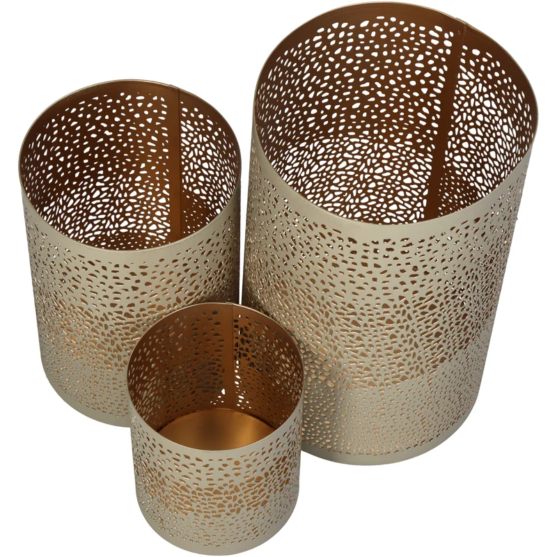 Kerzenhalter Beige Metall 13x13x20cm Set/3