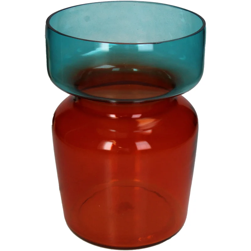 Vase, zweifarbig, Glas, 18 x 18 x 25 cm, rot/blau