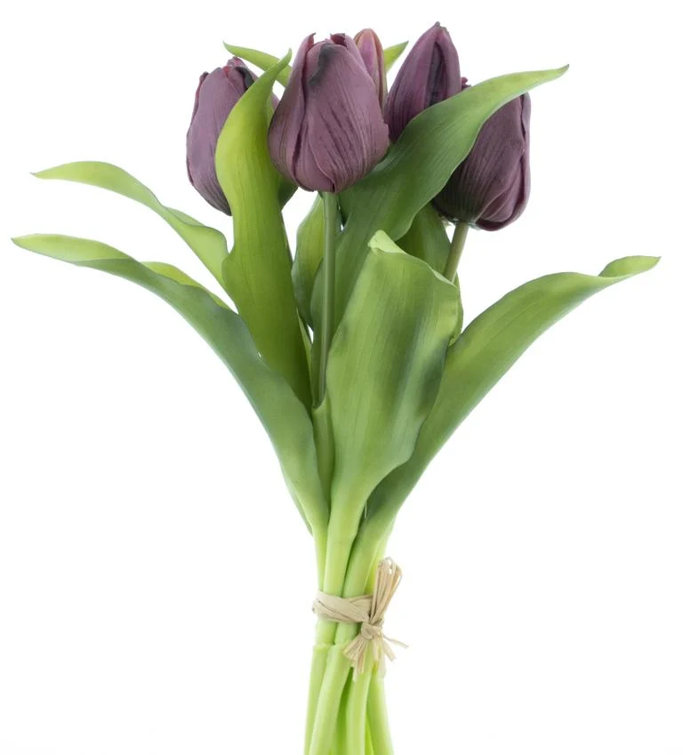 Real Touch Vermeer Tulpenstrauß Sally X7 Aubergine 31cm