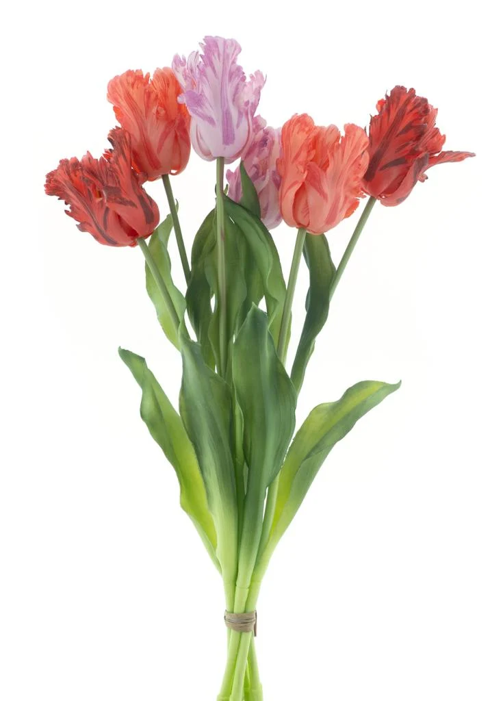 Real Touch Parrot Tulpenstrauß Sally (6 Stück), gemischt in Orange/Pfirsich/Rosa, 51 cm