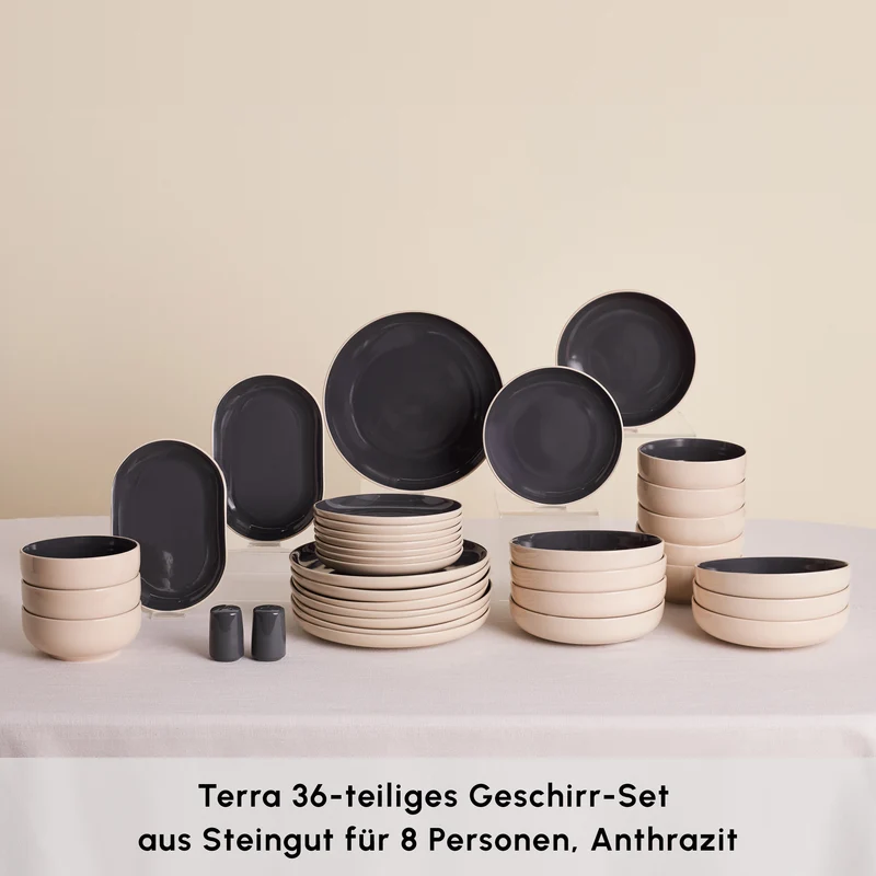 Karaca Terra 36-Teiliges 8-Personen Geschirrset Anthrazit