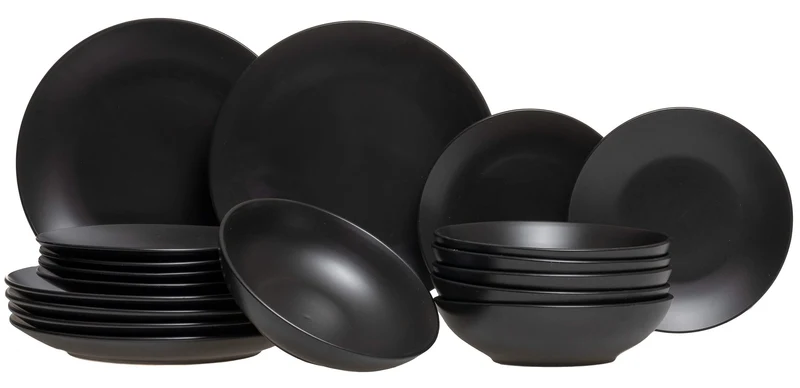 Studio Tavola Geschirrset Black Tie - 18-teilig / 6 Personen - 6 Frühstücks-/Dessertteller, 6 tiefe Teller und 6 Essteller