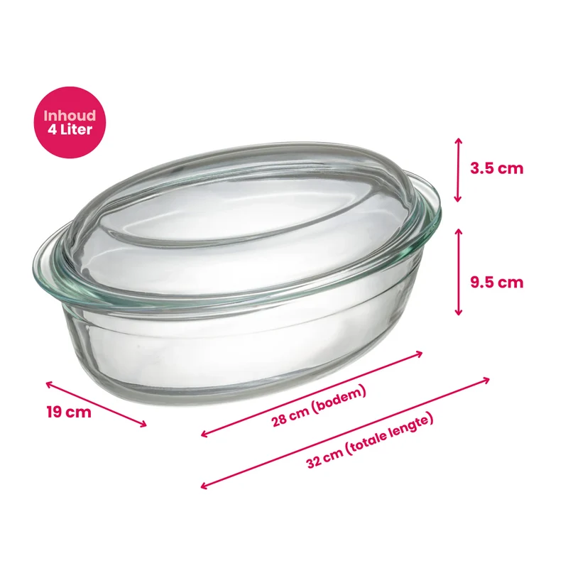 Sareva Auflaufform mit Deckel - Hitzebeständiges Glas - Oval - 28 x 19 cm / 4 Liter