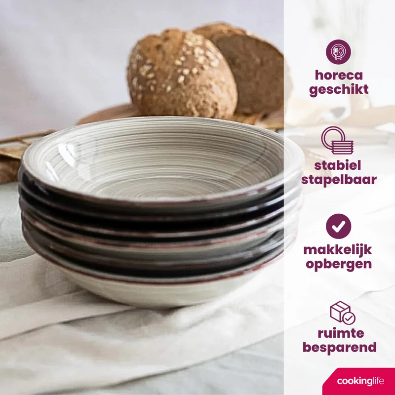 Cookinglife Tiefe Teller / Pastateller Delice Grau ø 21 cm - 6 Stück