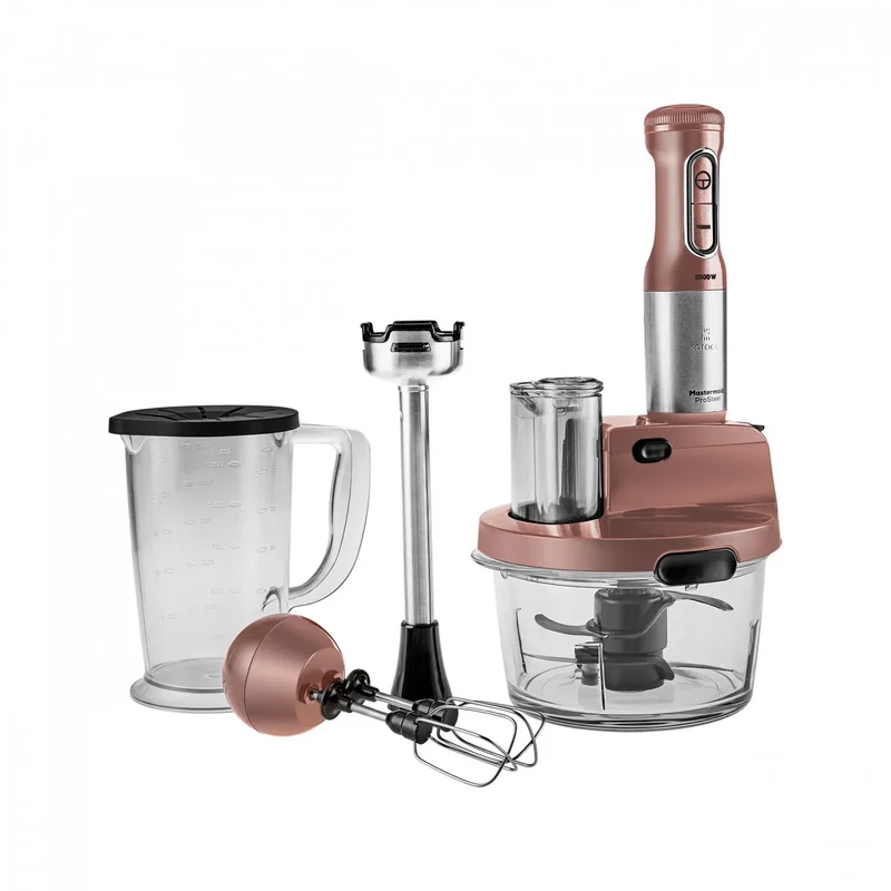 Karaca Mastermaid Küchenroboter aus Stahlglas, Langer Mixer 8 ın 1, 2500 W, Rosegold