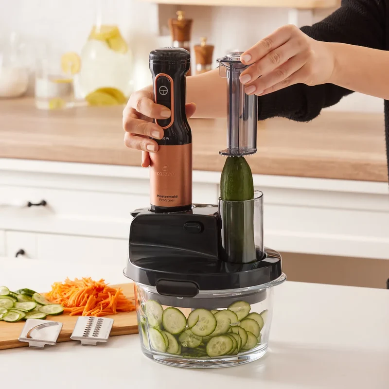 Karaca Mastermaid Küchenroboter aus Stahlglas, Langer Mixer 8 ın 1, 2500 W, Black Copper