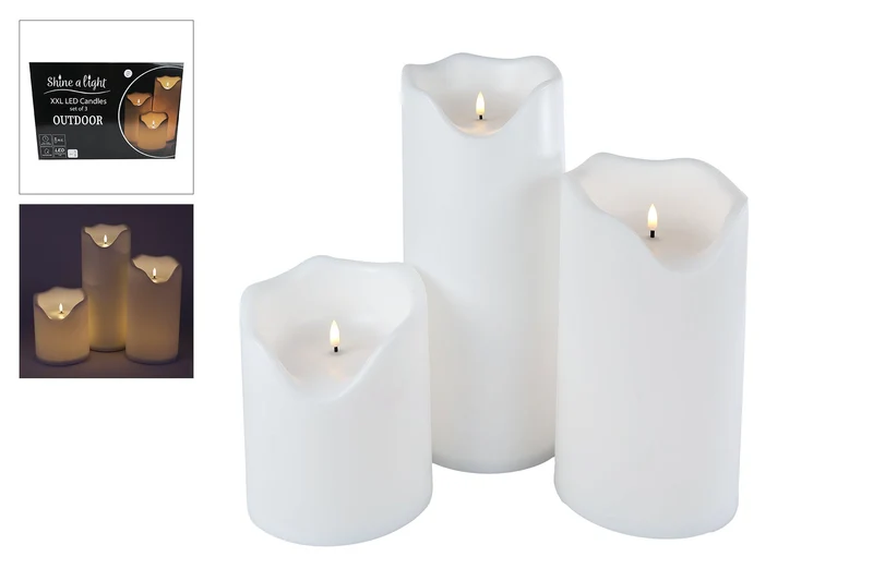 LED-Kerzenset "3tlg" creme Kunststoff 9xAAex 16x16x20/30/40cm