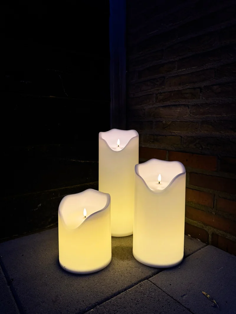 LED-Kerzenset "3tlg" creme Kunststoff 9xAAex 16x16x20/30/40cm