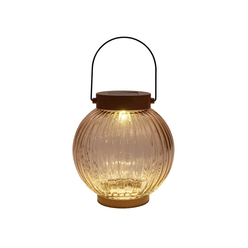 SOLAR LATERNE 1LED GLAS 14,5X15CM TERRA ( 2V-25MA SOLAR)