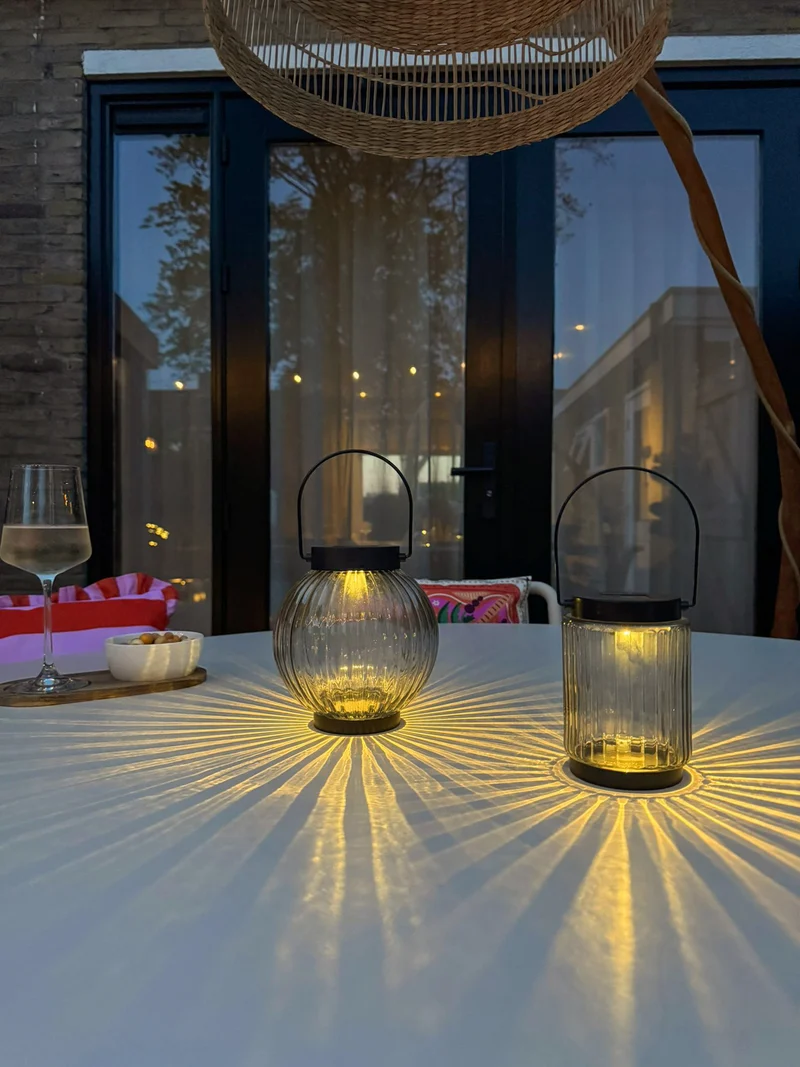 SOLAR LATERNE 1LED GLAS 14,5X15CM TERRA ( 2V-25MA SOLAR)