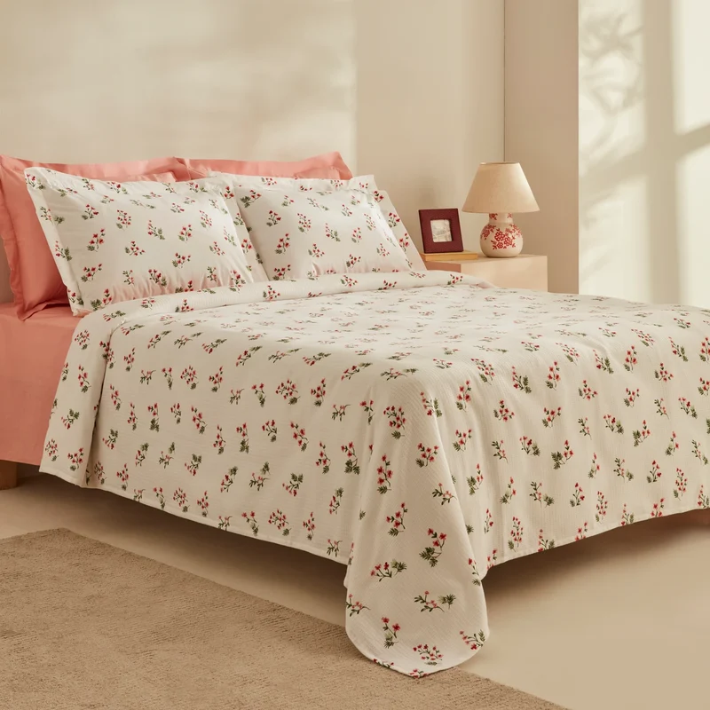 Karaca Home Silvie 100% Baumwolle Doppelbett Tagesdecke Set Rot