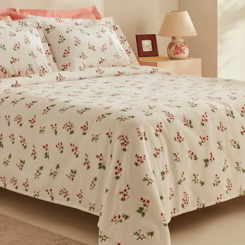 Karaca Home Silvie 100% Baumwolle Doppelbett Tagesdecke Set Rot