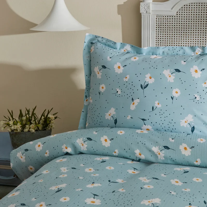 Karaca Home Daisy 100% Baumwolle Doppelbett Tagesdecke Set Mint