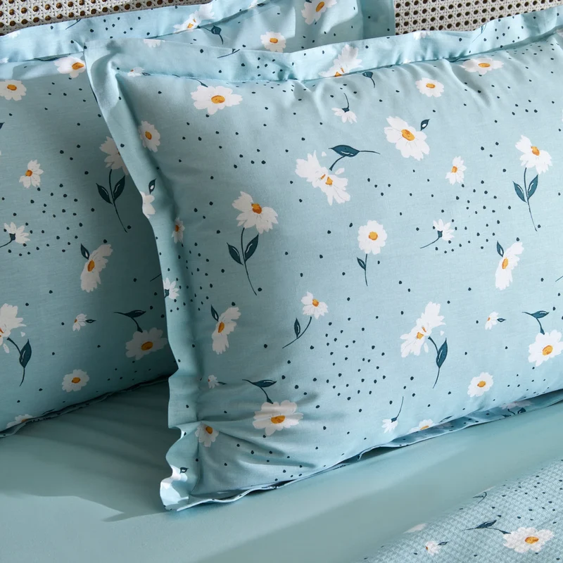 Karaca Home Daisy 100% Baumwolle Doppelbett Tagesdecke Set Mint