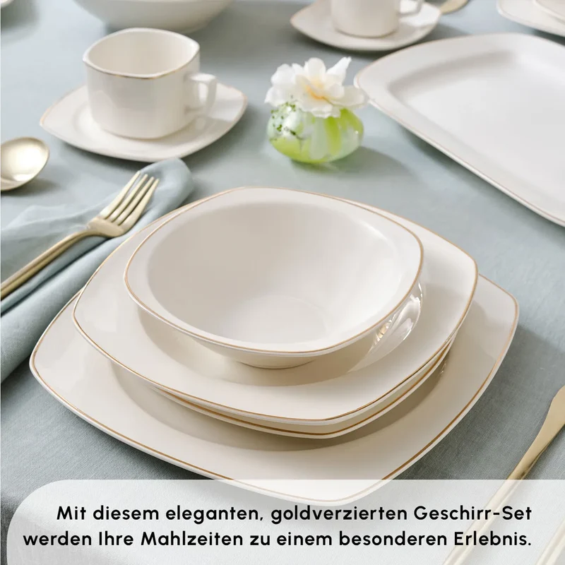 Karaca Timeless Gold Square Geschirr-Set für 12 Personen, 84-teilig