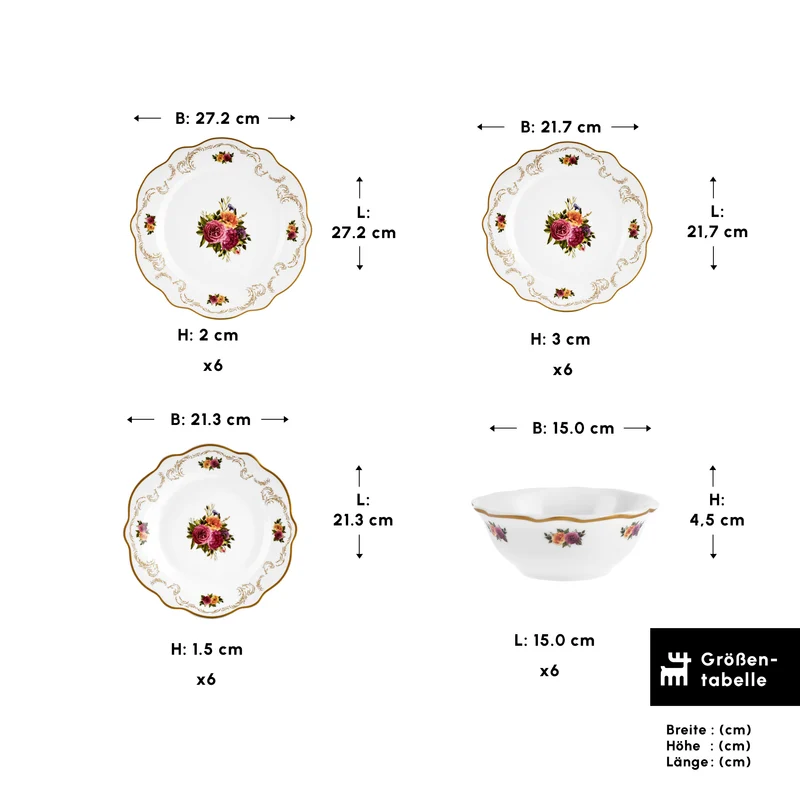 Karaca Antique Porcelain 24 Stück 6 Sitzer Dinner Set