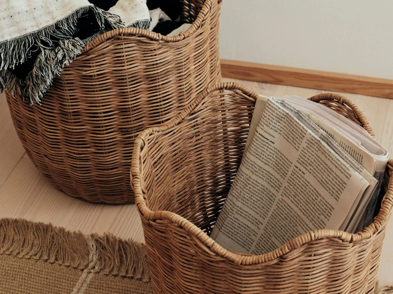 Broste Copenhagen Lola Korb natural brown 35cm Set 2tlg