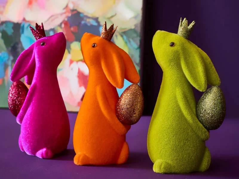 Werner Voß Hase mit Ei beflockt magenta 18cm