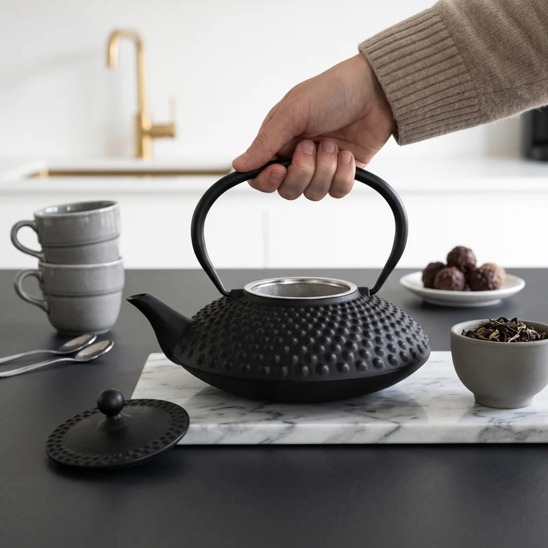 Cookinglife Teekanne Arare mit Edelstahlfilter - Gusseisen Schwarz - 1.2 Liter