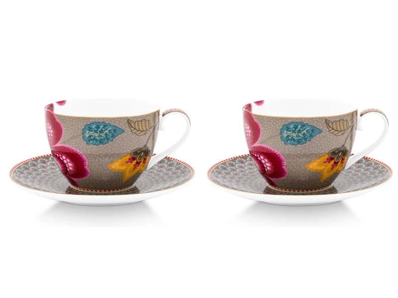 PIP STUDIO Blooming Tales Fantasy Khaki Tasse mit Untertasse 0,3l Set2
