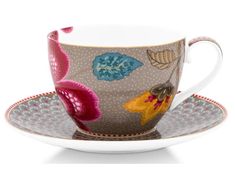 PIP STUDIO Blooming Tales Fantasy Khaki Tasse mit Untertasse 0,3l Set2