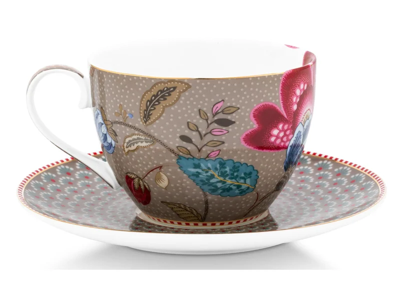 PIP STUDIO Blooming Tales Fantasy Khaki Tasse mit Untertasse 0,3l Set2