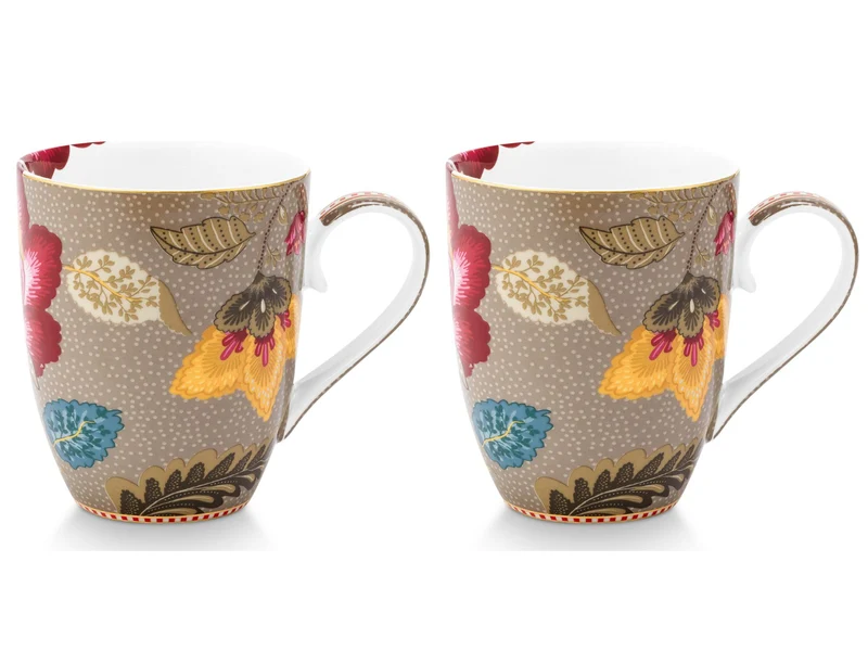 PIP STUDIO Blooming Tales Fantasy Khaki Large Henkelbecher 0,365l Set2
