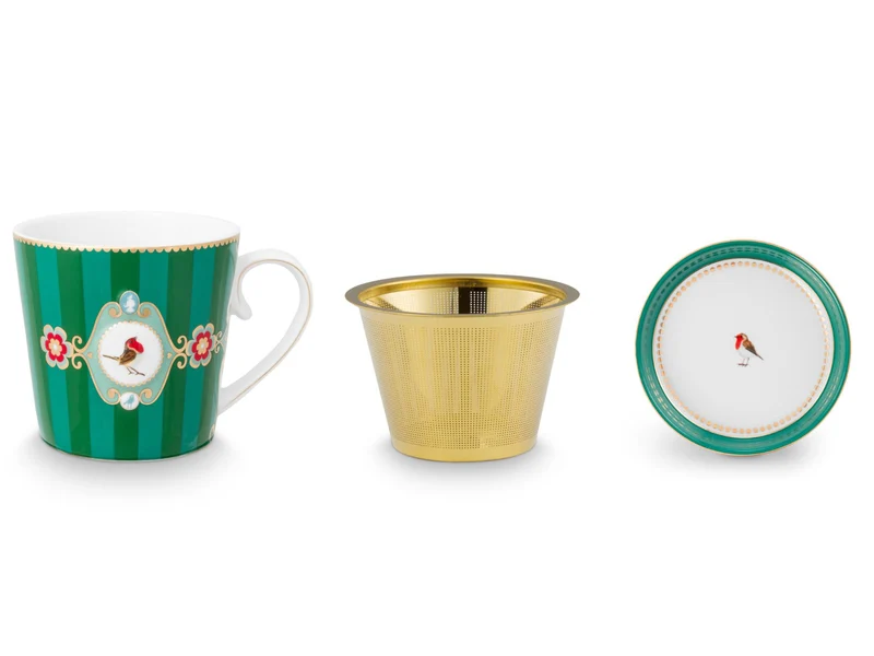 PIP STUDIO Love Birds Medallion Stripes Emerald-Green Teeset für eine Person 0,3l