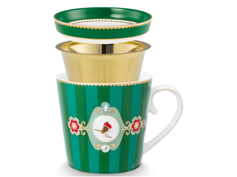 PIP STUDIO Love Birds Medallion Stripes Emerald-Green Teeset für eine Person 0,3l
