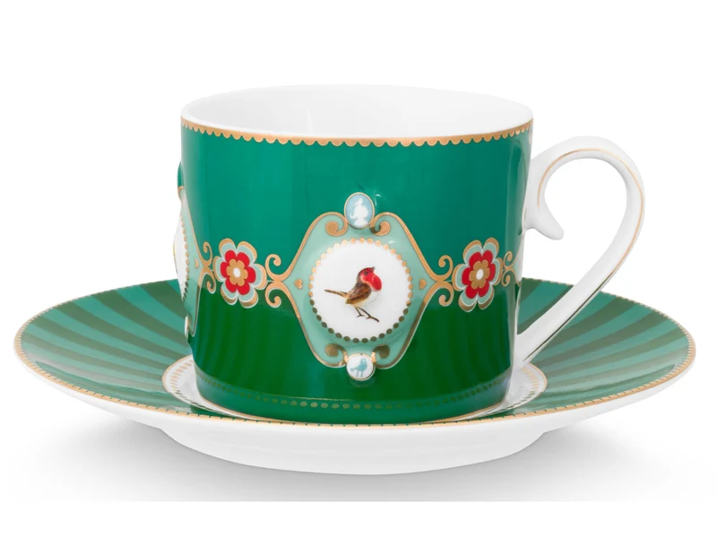 PIP STUDIO Love Birds Medallion Emerald-Green Tasse mit Untertasse 0,2l Set2