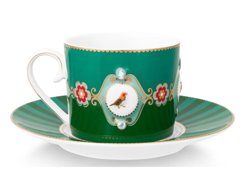 PIP STUDIO Love Birds Medallion Emerald-Green Tasse mit Untertasse 0,2l Set2