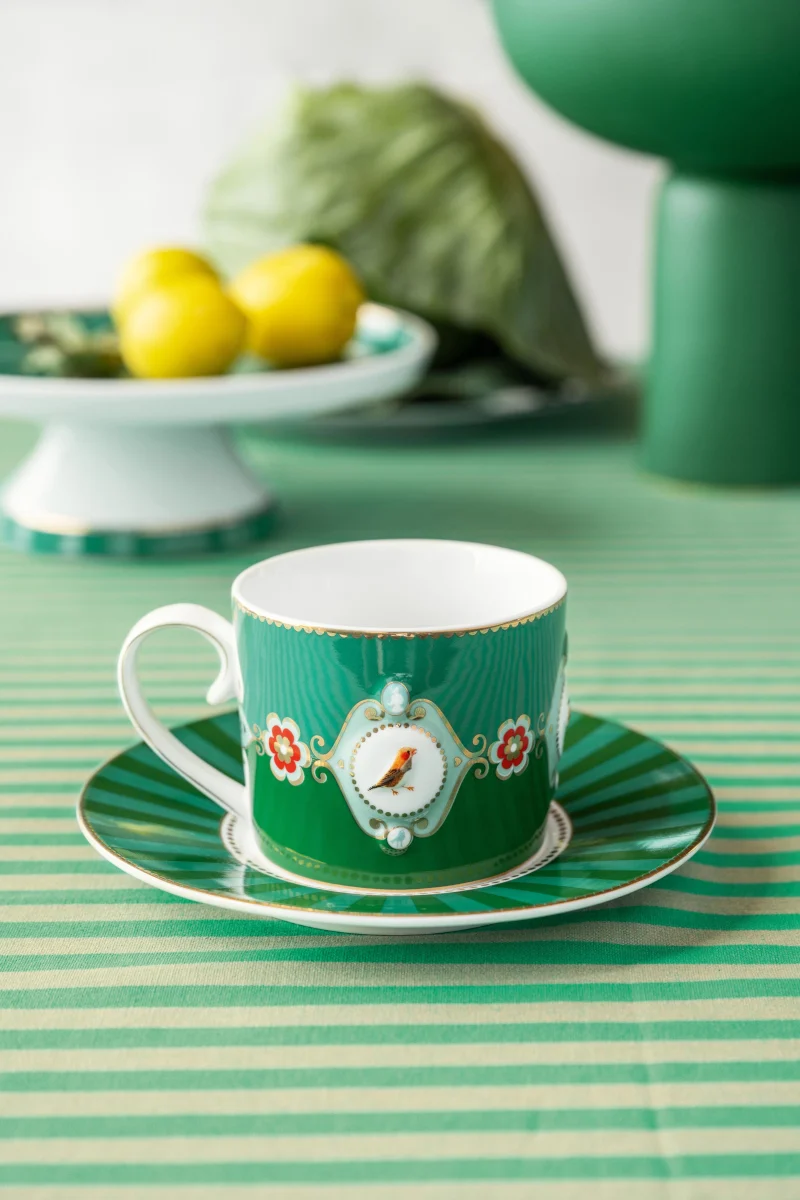 PIP STUDIO Love Birds Medallion Emerald-Green Tasse mit Untertasse 0,2l Set2