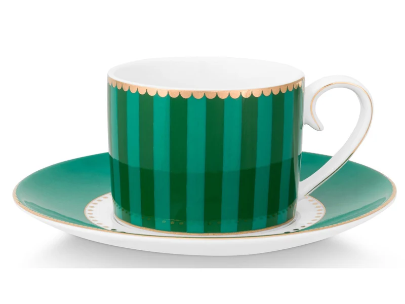 PIP STUDIO Love Birds Stripes Emerald-Green Espressotasse mit Untertasse 0,125l Set2
