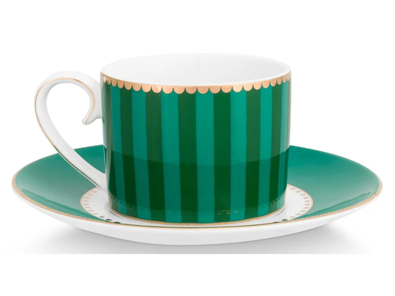 PIP STUDIO Love Birds Stripes Emerald-Green Espressotasse mit Untertasse 0,125l Set2