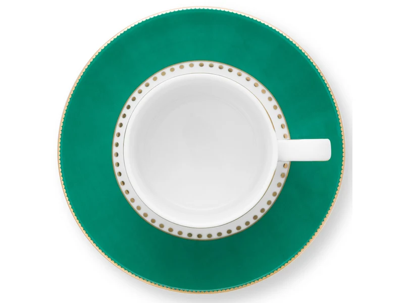 PIP STUDIO Love Birds Stripes Emerald-Green Espressotasse mit Untertasse 0,125l Set2