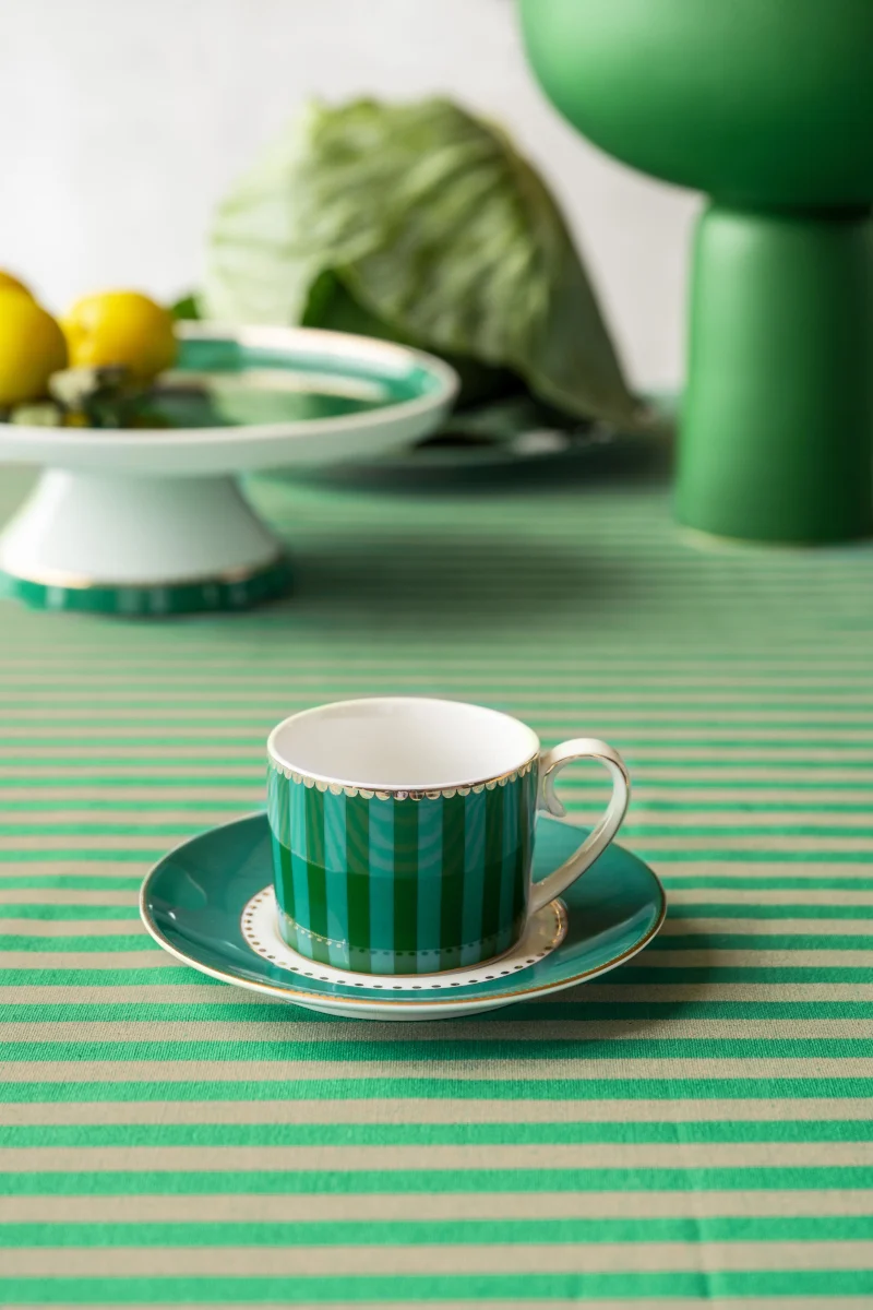 PIP STUDIO Love Birds Stripes Emerald-Green Espressotasse mit Untertasse 0,125l Set2