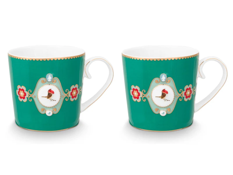 PIP STUDIO Love Birds Medallion Emerald Henkelbecher Large 0,25l Set2