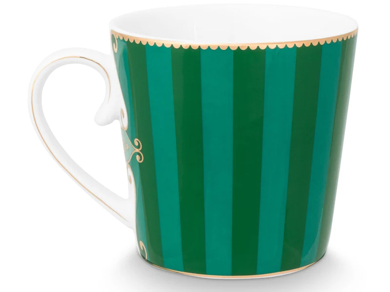 PIP STUDIO Love Birds Medallion Stripes Emerald-Green Henkelbecher Large 0,25l Set2