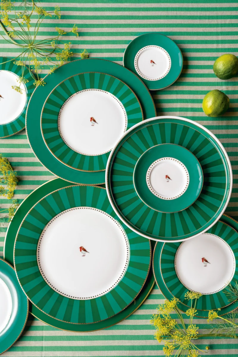 PIP STUDIO Love Birds Medallion Stripes Emerald-Green Henkelbecher Large 0,25l Set2