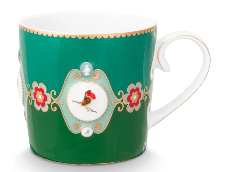 PIP STUDIO Love Birds Medallion Emerald-Green Henkelbecher Large 0,25l Set2