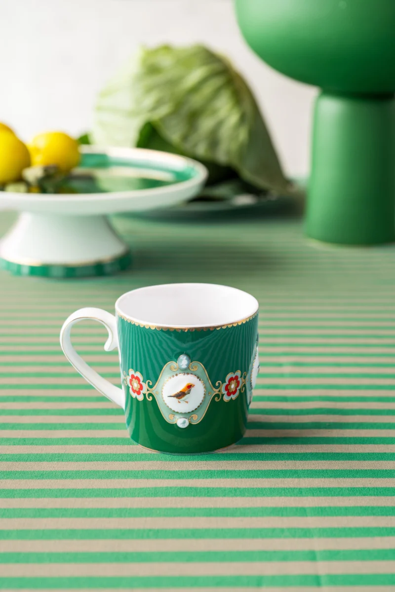 PIP STUDIO Love Birds Medallion Emerald-Green Henkelbecher Large 0,25l Set2