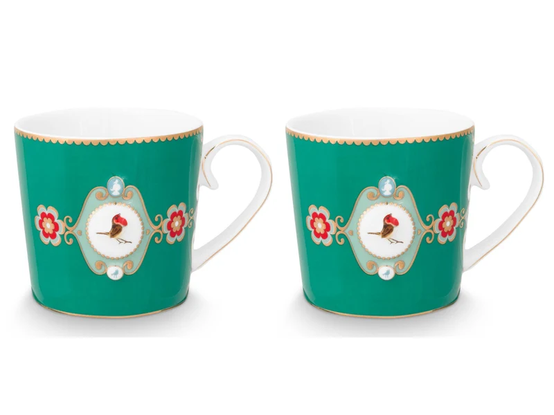 PIP STUDIO Love Birds Medallion Emerald Henkelbecher Small 0,15l Set2