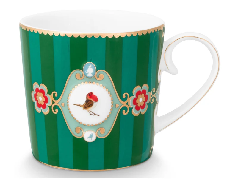 PIP STUDIO Love Birds Medallion Stripes Emerald-Green Henkelbecher Small 0,15l Set2
